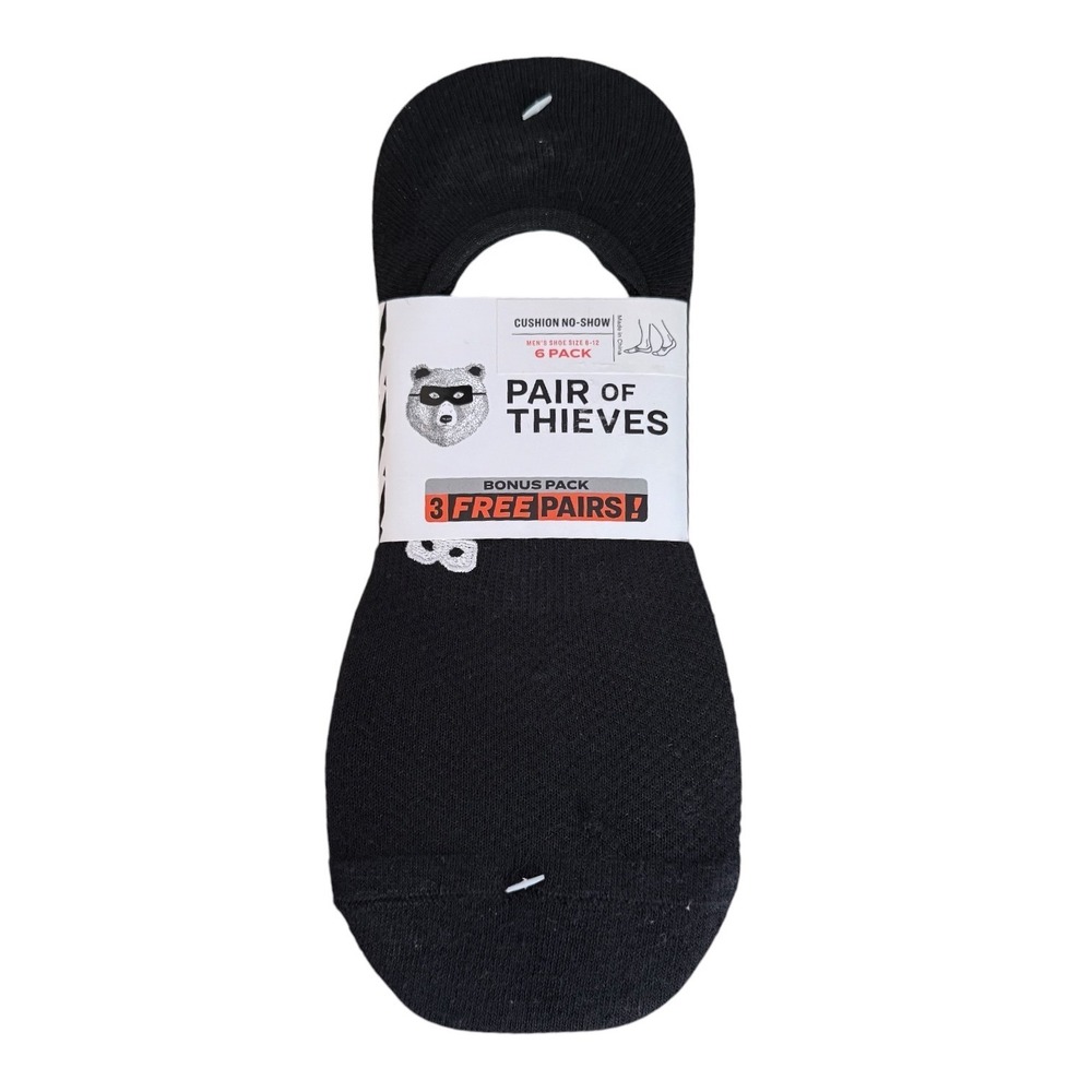 Pair of Thieves Mens Black Shoe Size 6-12 Cushion No Show 6 Pack Socks New